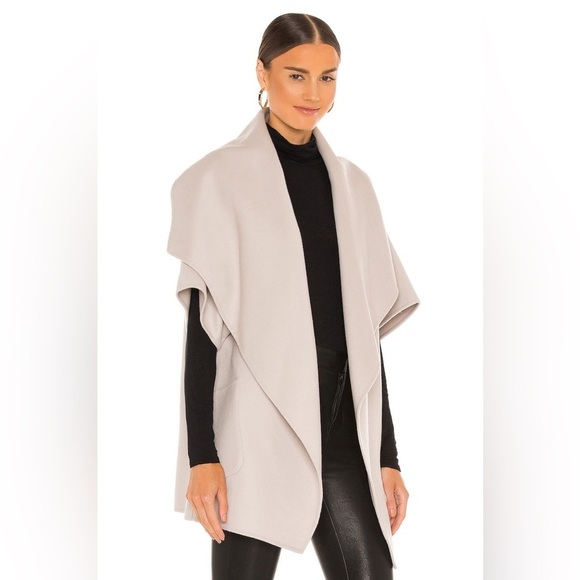 Lamarque Penelope Double Face Wool Gray 3/4 Sleeve Open Drape Front Coat EUC M/L - Picture 2 of 12